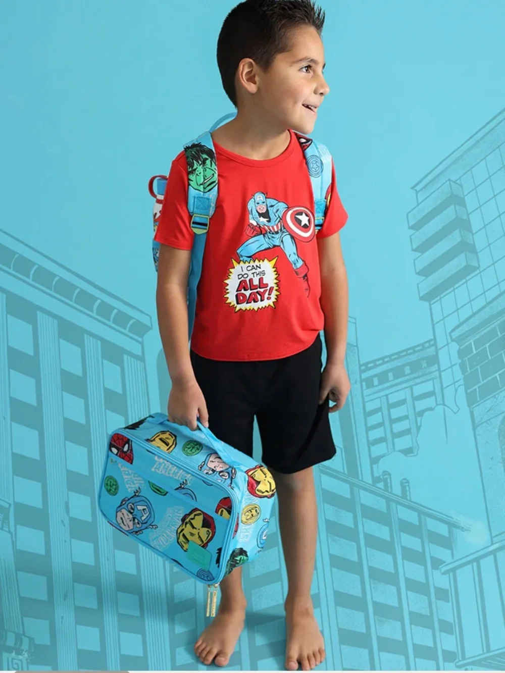 Posh Peanut Marvel Heroes Light Blue Kids Lunch Bag